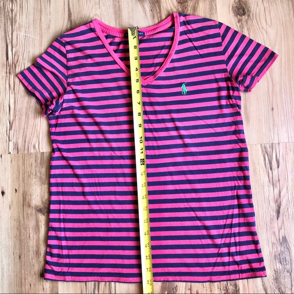 RALPH LAUREN T Shirt V Neck Horizontal Striped Medium Women’s - Picture 5 of 14